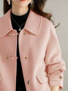 法国时尚女装秋冬推荐双面大衣，短款外套，韩版优雅休闲宽松双面大衣，小码高端大衣，加厚圣诞礼服外套 - 粉色 - 查看 6