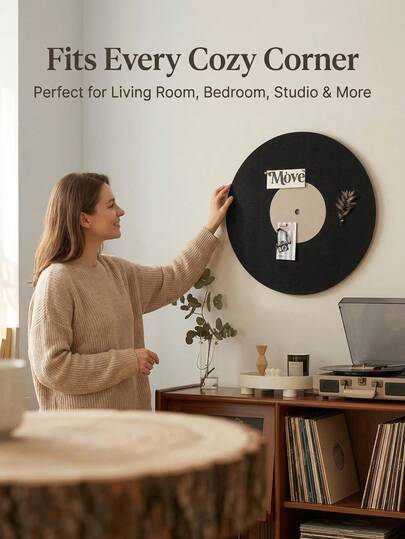 1pc Round Vinyl Record Felt Bulletin Board, Retro Wall Decor, Photo & Note Display, Comes With Push Pins & Hook And Loop