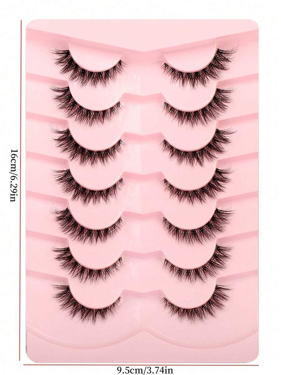 7 pares de pestañas postizas minimalistas de 7-15 mm con diseño de cruce natural, adecuadas para fiestas y festivales - Negro - Ver 1