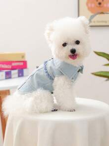 PETCIRCLE 1pc Pet Clothes, Dog Clothes For Small Dogs, Two-Leg Embroidered Dog Jacket, Dirt-Resistant Durable Dog Apparel - Tassel Star Jacket - Blue - View 3