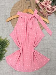 Polka Dot Tank Top With Tie Closure - 泡泡糖粉紅色 - 查看 1