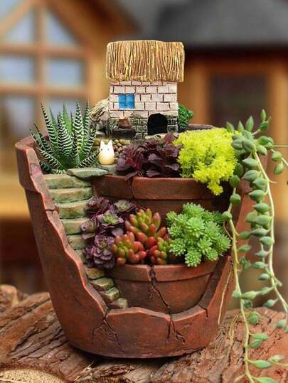 北欧风圆形多肉植物花盆，懒散小人造型多肉植物盆，卡通树脂迷你多肉植物花盆桌面装饰