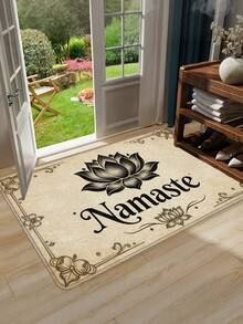1 件复古做旧莲花图案及“Namaste”设计门垫，现代简约吸水防滑浴室垫，客厅卧室玄关地毯，户外地毯，厨房餐厅浴室入口地垫 - 復古蓮紋祝福 - 查看 2