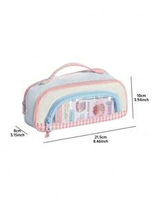 1pc Cute Transparent Window Portable Pencil Bag, Portable Large-Capacity 4-Layer Storage, Contrast Color Design Stationery Pouch, Transparent Compartment, Corduroy Material For Primary School Students - Multicolor - View 6