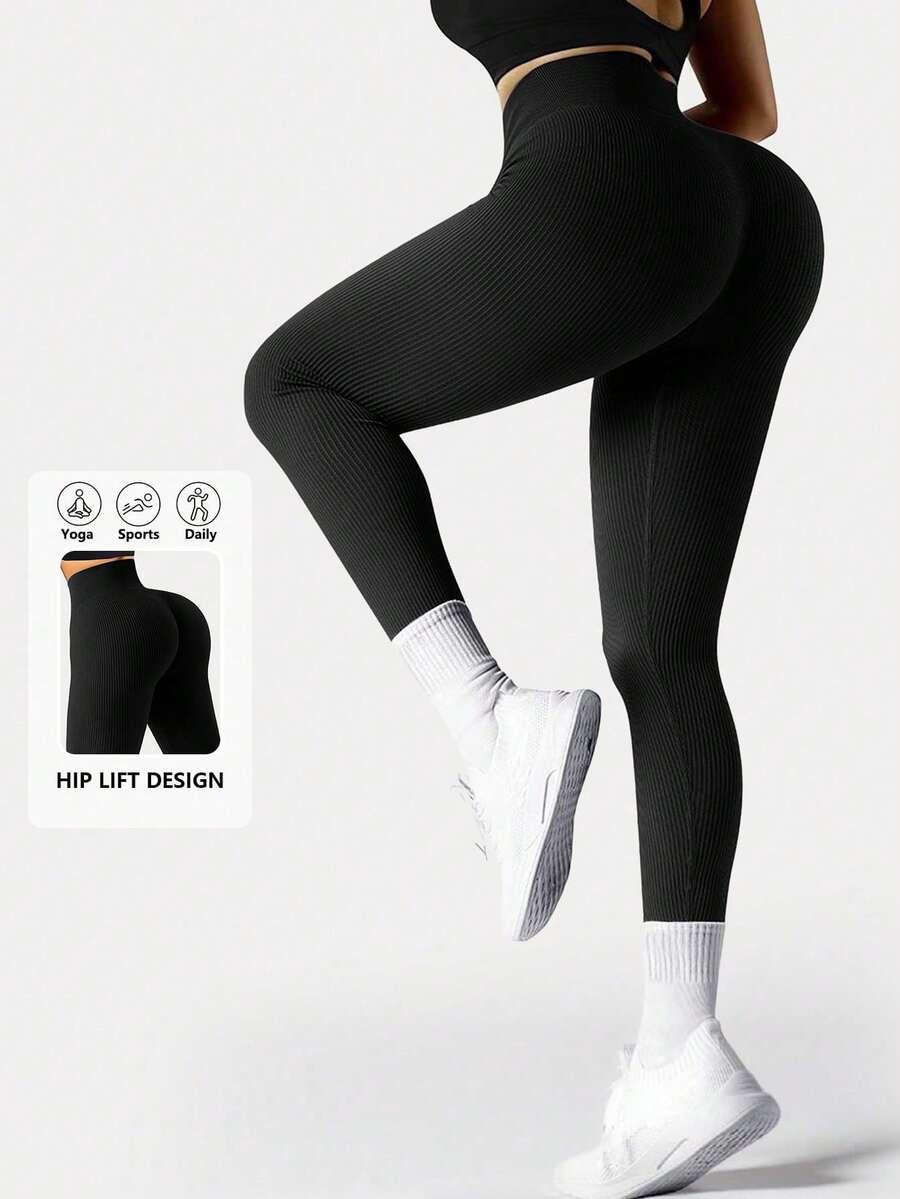 DINBEY Leggings ajustados de cintura alta para mujer, pantalones deportivos para fitness, yoga y correr - Negro - Ver 1