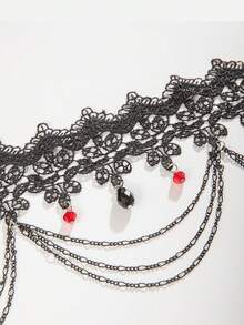 1pc Women's Sexy Multi-Layer Lace Tassel Choker Necklace, Gothic Dark Style Pendant Clavicle Chain - Multicolor - View 5