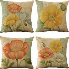4 Packs Orange Vintage Flower Pattern Throw Pillow Covers - 17.7*17.7 Inches, 2D Digital Single-Side Printing, Machine Washable With Zipper, Decorative Throw Cushion Cases, Suitable For Living Room, Couch & Bed (No Inserts) - Multicolor - View 13
