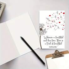 1张蒲公英主题贺卡，附信封 - 表达真挚的慰问，适合任何场合，优雅的黑白设计，配以红色爱心，贺卡。 - A - 查看 2