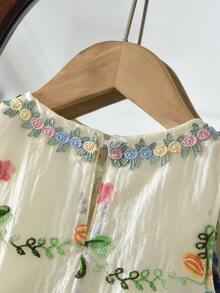 Girls' Princess Dress, Colorful Floral Embroidery, Sleeveless Mesh Patchwork, Casual Wear For Birthday Party, Summer - Beige - View 4