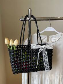 Borsa a mano intrecciata minimalista e versatile con design traforato, adatta per uscite quotidiane, vacanze al mare e attività di svago - Multicolore - Visualizzare 13