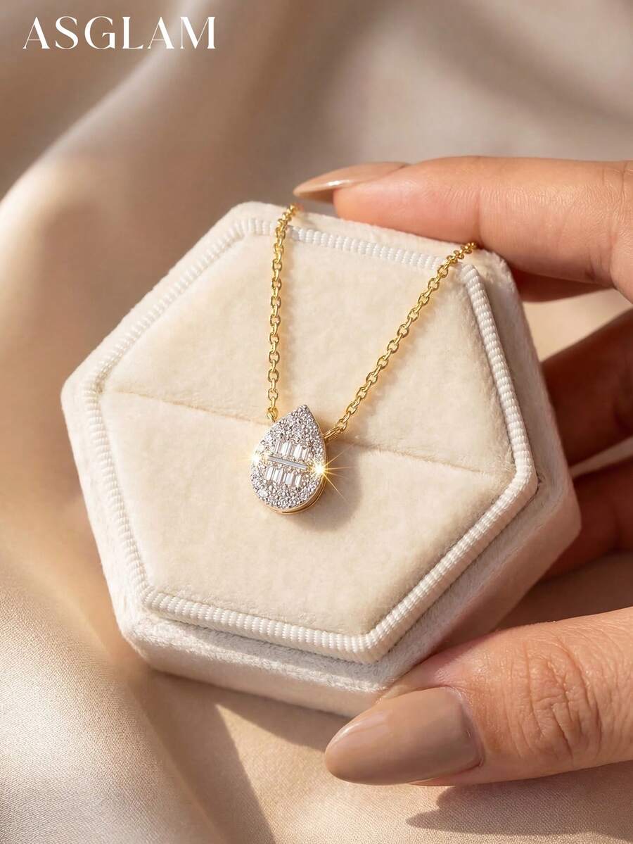 1 chiếc dây chuyền mặt dây chuyền hình giọt nước đính đá Zirconia tinh xảo, chất liệu bạc 925, nhẹ nhàng, sang trọng, lấp lánh, thích hợp đeo hàng ngày và hẹn hò.