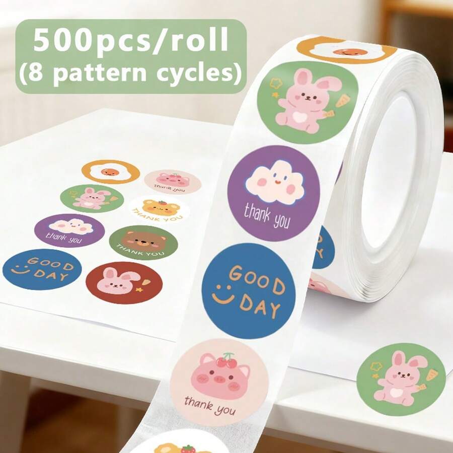 500张/卷 卡通“好”字贴纸,可爱兔子、小猪、小熊、云朵图案,适用于教师、家长、学校、学习、手工制作、粘贴标签、装饰贴纸、励志贴纸、礼品、文具、返校季剪贴簿用品。 - 卡通 - 查看 1