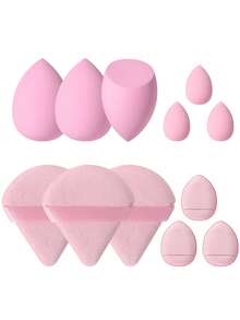 12PCS Makeup Tools Set Including:3PCS Makeup Sponges+3PCS Mini Makeup Sponges+3PCS Triangle Powder Puffs+3PCS Mini Air Cushion Powder Puffs - Pink - View 11