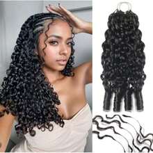 funky girl Feather Crochet Human Hair 16-22 Inch 60G Burmese Curly Knotless Pre‑Separated Invisible Crochet Bundles Lightweight Reusable Hair Extensions For Women Natural Black - Natural Black - View 1