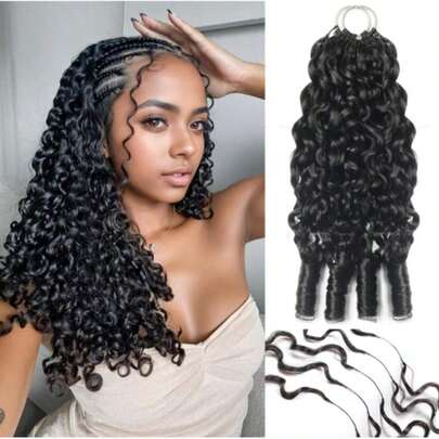 funky girl 16-22 Inch 60g Burmese Curly Feather Braid, Lightweight Reusable Natural Black Hair Tie For Women