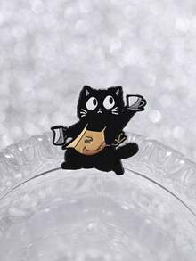 1枚“可爱咖啡师黑猫珐琅胸针 - 咖啡爱好者猫咪围着围裙拿着牛奶壶胸针，自我关爱徽章，金属胸针，时尚翻领徽章，背包衣服珠宝包别针，毕业礼物” - 彩色 - 查看 5