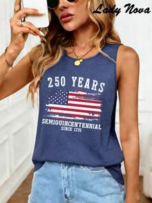 LADYNOVA 250 Years Semiquincentennial American Flag Tank Top Since 1776 ,Women's Vest, Summer Outfits For Women, Vacation Outfits Women, Summer Clothes, Festival Outfits,Summer Tops - 藏蓝色 - 查看 1