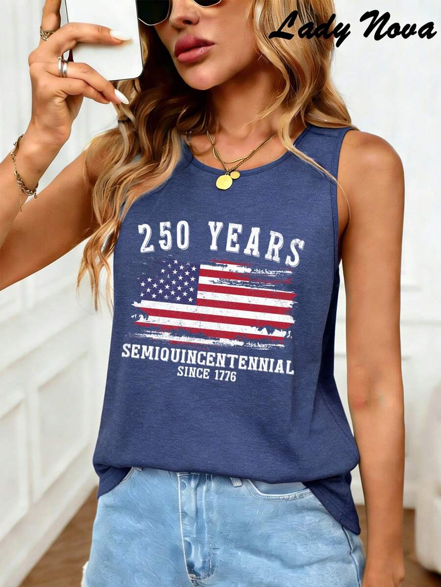 LADYNOVA 250 Years Semiquincentennial American Flag Tank Top Since 1776 ,Women's Vest, Summer Outfits For Women, Vacation Outfits Women, Summer Clothes, Festival Outfits,Summer Tops - 藏蓝色 - 查看 1