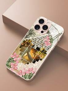 1pc Customizable Heart-Shaped Photo, Vintage Tulip & Floral Pattern Phone Case, Made Of Tempered Glass Back + TPU Soft Edge, Suitable For Samsung S26Ultra/S25Plus/S24 Series And Apple 17ProMax/16ProMax/15Pro/14Plus/13Pro/12ProMax/11/XsMax/8/7/6Plus, Can Be Used As Birthday Gift, Gift For Girlfriend/Boyfriend, Or Personal Use - Hồng - Xem 5