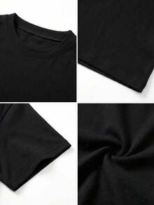 Áo thun nữ tay ngắn cổ tròn dáng rộng, thích hợp mặc vào mùa xuân, hè, thu và đông, thời trang thu đông, trang phục thu đông, bộ sưu tập thu đông, màu đen thường ngày. - màu đen - Xem 8