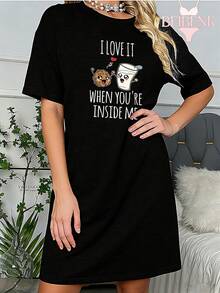 BEIBENK I Love It When Youre Inside Me Cookie And Milk Shirt Sleep Dress For Women,Dress Pajamas Sleepdress Nightshirt, Night Dresses For Women,Loungewear Women, Summer,Pijamas Para Mujer - màu đen - Xem 2