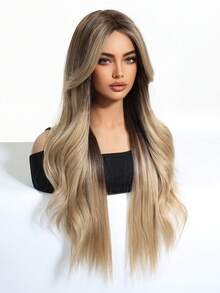 Elegant Curly Wave Wig For Women, Tang Long Fiber, 150% Density, Rose Net Cap, Gradient Color, Middle Part, Long Curly Hairpiece, Suitable For All - Ombre Grey - Ombre - View 7