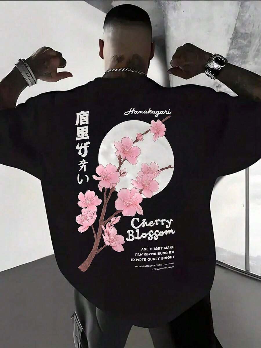 1 pieza Camiseta de manga corta holgada con estampado de moda para hombre |   Diseño exquisito |   Esencial de verano |   Fácil de combinar, muestra tu estilo - Negro - Ver 1