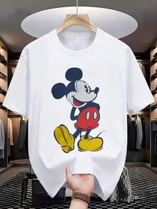 Disney Vintage Style  Men's Casual T-Shirt Retro Hand-Painted Cartoon Print White Short Sleeve American Street Style Loose Crew Neck Top - trắng - Xem 1