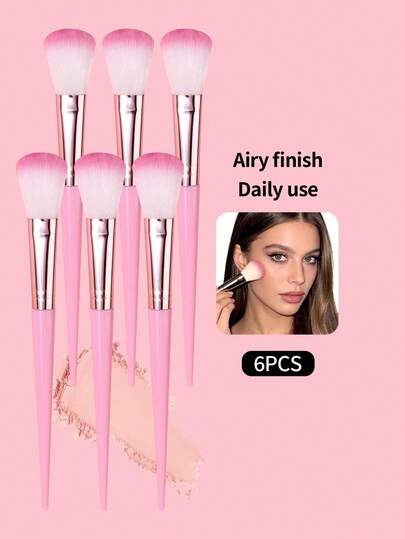 6PCS Pink Makeup Brush Set,Blush Brush,Long And Slender Plastic Handle,White Hair, Pinkish Hair Tips,Contour Brush,Sculpting Brush,Suitable For Beginners,Facial Makeup Brush Complete Makeup Kit,Brush Kit,Brushes Makeup Set,Makeup Gift Set, Household Outdoor Unisex