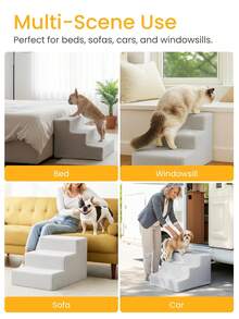 3-Step Pet Stairs For Bed 45*35*30cm – Non-Slip Dog Steps With Washable Plush Cover, Pet Ladder For Small Dogs & Cats - Grey - View 5