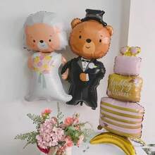 Globo de lámina de oso de dibujos animados de 117 cm para novia y novio, decoración de fiesta de boda, globos de compromiso - Ver 6