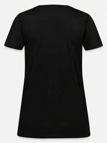 Elegante top diario con estampado de letras y cuello redondo, camiseta casual de manga corta para primavera y verano, ropa de mujer, camiseta chic y a la moda. - Negro - Ver 2