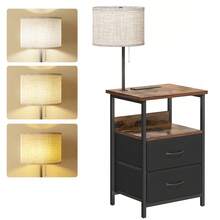 Tomnk Nightstand With Charging Station, LED Light, USB Ports & Outlets - Includes 2 Fabric Storage Drawers With PU Finish In Black / White / Rustic Brown - 美規B型插(110-127V) - 查看 15