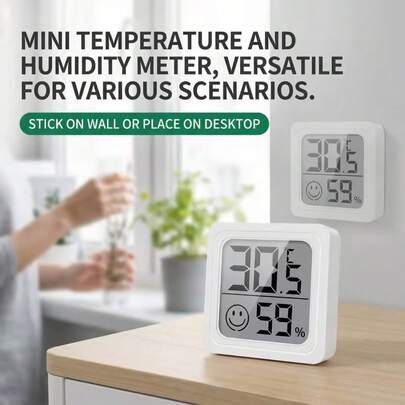 1/3个迷你家用除湿器温度计，微型数字室内温湿度计，高精度湿度监测器，带大液晶显示屏，小巧时尚设计，纽扣电池供电，适用于家庭、青少年房间、宠物、汽车和办公室。