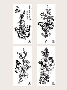 春季花卉蝴蝶临时纹身贴纸 - Y2K风格，适用于手腕、脚踝、肩膀、脖子、锁骨，防水，逼真纹身贴纸，适合DIY、动漫、嘉年华、音乐节、情人节、派对礼物 - 黑色 - 查看 7