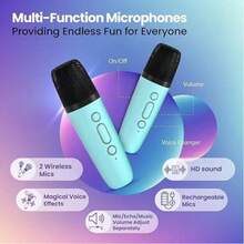 Karaoke Bluetooth Speaker K12 - Compact Portable Speaker With 2 Microphone, Full Bass, Wireless, Perfect For KTV, Exquisite Wireless Home Entertainment, Game Room, Excellent Songs, Small Karaoke Equipment With Microphone, Small Karaoke Machine, - Baby Blue - View 5