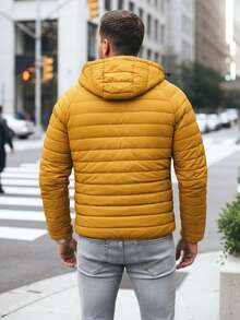 Men's Transitional Season Quilted Jacket, Hooded, Zip-Up Closure, Lightweight And Short, With Elastic Cuffs And Hem, And Features Internal And External Pockets And An Adjustable Hood. - Yellow - View 3