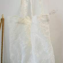 White Vintage Lace Tote Bag, French Retro Lace Embroidered Fabric Bag, Spring And Summer Organza Large Capacity Shopping Bag, Shoulder Cloth Bag. - 白色復古蕾絲手提包 - 查看 11