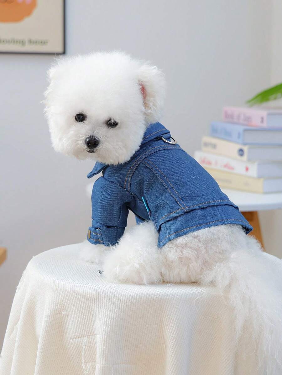 PETCIRCLE 1件宠物衣服 狗狗外套 小型犬套装 防污耐用 四脚外套 - 纯藏蓝色