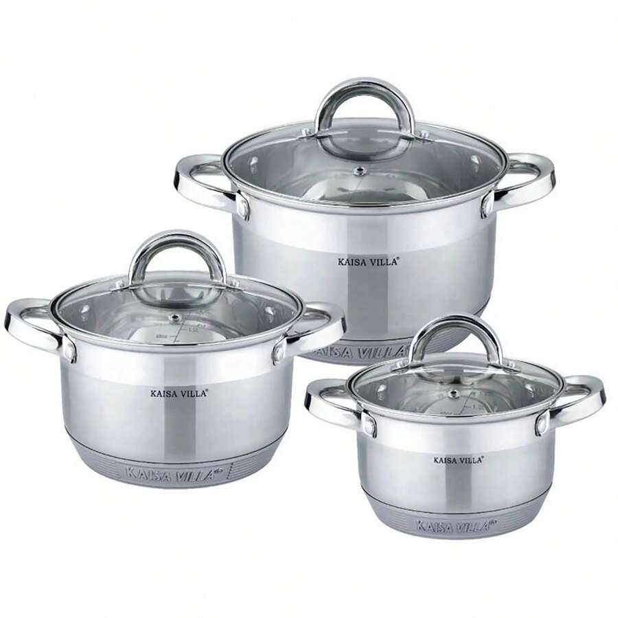 6 piezas Juego de utensilios de cocina de acero inoxidable, ollas y sartenes con fondo de 9 capas, olla de sopa y cacerola fabricadas en Alemania, utensilios de cocina para el hogar - Ver 1