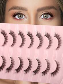 7 pares de pestañas postizas minimalistas de 7-15 mm con diseño de cruce natural, adecuadas para fiestas y festivales - Negro - Ver 2