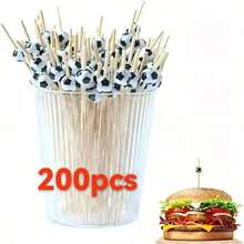 100pcs/Pack Disposable Black & White Football Shaped Cocktail, Sushi, Fruit Picks, Cocktail Bamboo Skewers, Themed Party, Wedding, Cake, Dessert Toothpicks - A - View 8