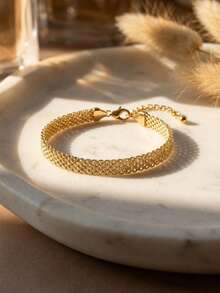1pc Fashionable Luxury Niche Design Sense Exquisite Gold Woven Mesh Bracelet, Suitable For Women's Festivals, Gifts, Parties, And Daily Wear - Gold - View 3