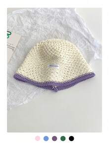 Sombrero de cubo calado y colorido, adecuado para primavera/verano, playa, vacaciones, protección solar, versátil, sombrero de paja a rayas para mujer, casual al aire libre, visualmente estilizador - Multicolor - Ver 14