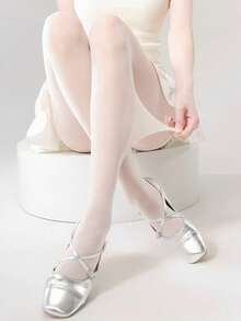 1双女士白色超薄面膜袜，透明连裤袜，芭蕾舞风格夏季打底裤 - 白色 - 查看 3