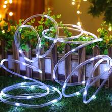 Tiras de luz LED solares flexibles, adecuadas para postes de valla, árboles, decoraciones, luces solares de cuerda para exteriores de PVC transparente, 8 modos, IPX4 resistente al agua, aplicable para jardín, patio - luz blanca - Ver 3