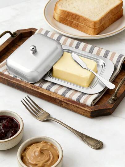 Stainless Steel Butter Keeper With Lid, Multi-Purpose Food Storage Box Container For Butter, Cheese, Kitchen Organizer