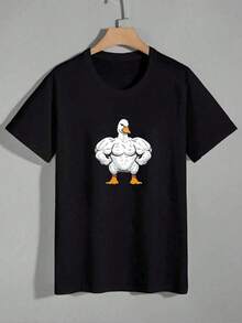 Camiseta de hombre con estampado de pato musculoso,diseño original y divertido.Ideal para el gimnasio.220g,corte moderno y cómodo. - Negro - Ver 1