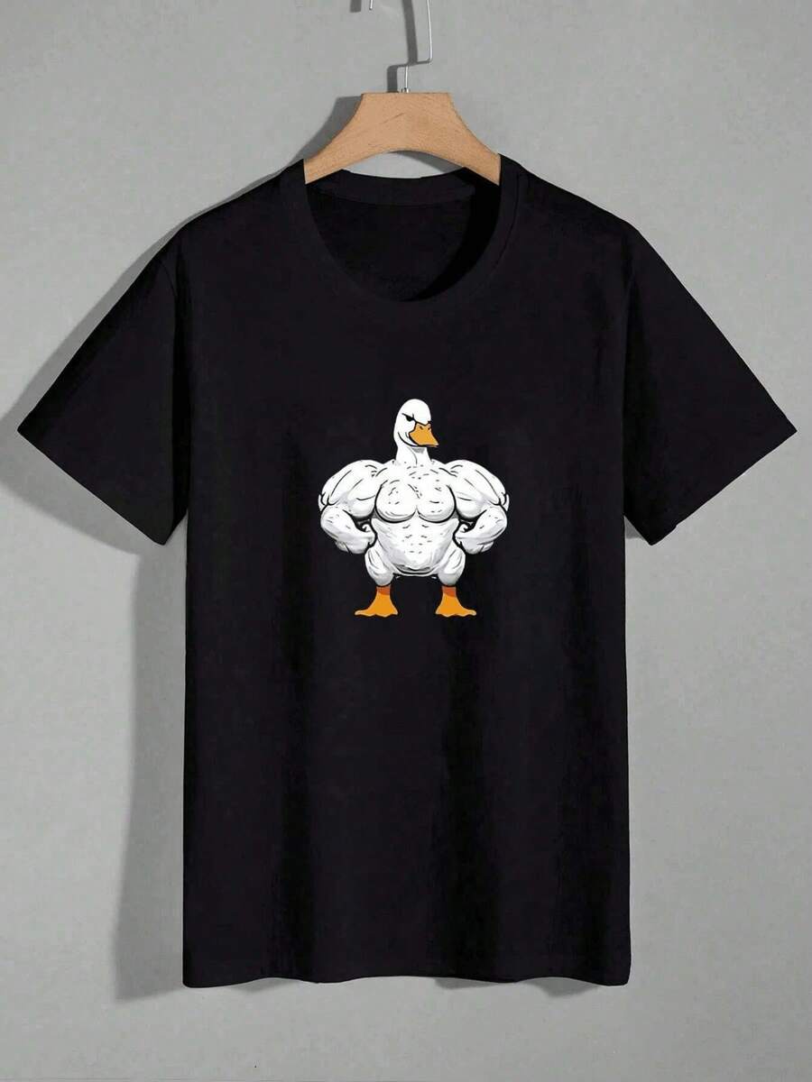 Camiseta de hombre con estampado de pato musculoso,diseño original y divertido.Ideal para el gimnasio.220g,corte moderno y cómodo. - Negro - Ver 1