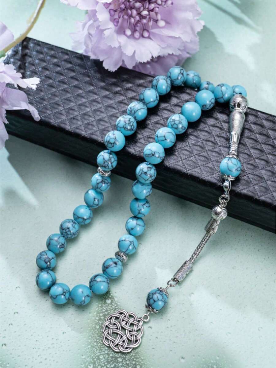 1个斋月绿松石色单流苏礼盒，斋月礼物，斋月念珠 - 彩色 - 查看 1